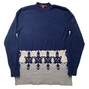 ModCloth Cats on Cats Mock Neck Knit Sweater Sz Small Women's Cotton Cozy